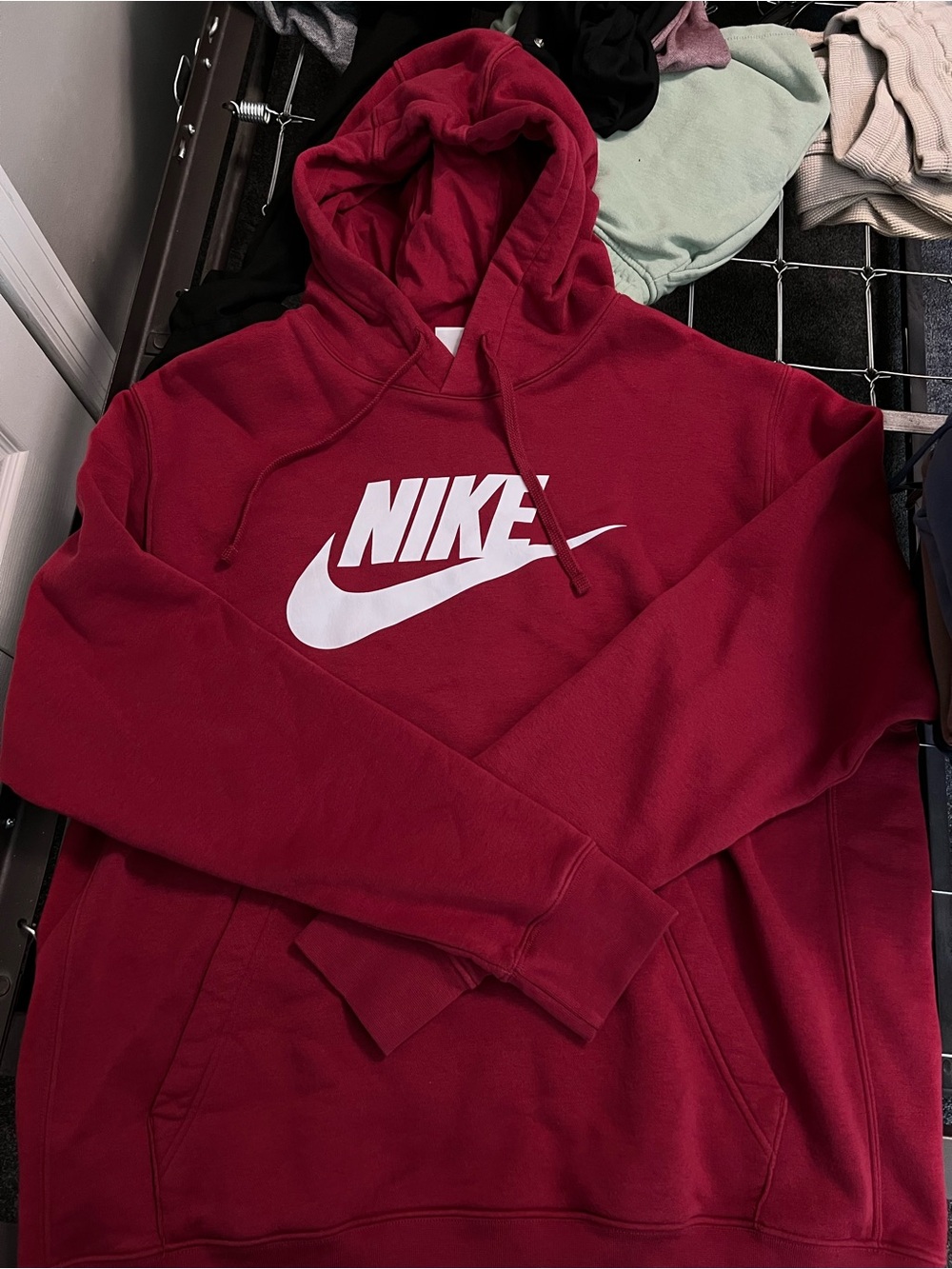 Nike Men's Burgundy Hoodie with White Swoosh